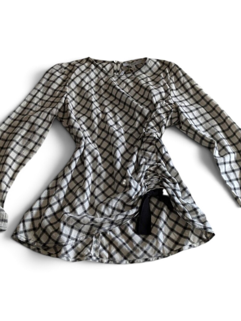 NWT Derek Lam 10 Crosby Plaid Ruched Side-Tie Blouse Top — Size 12